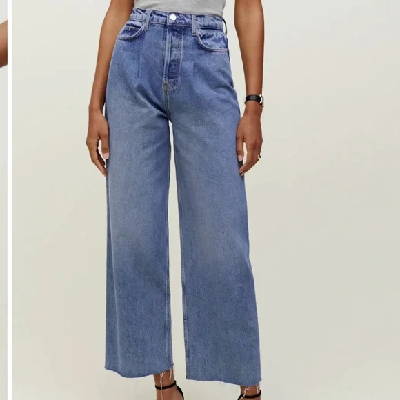 Reformation Pleated Reworked High Rise Wide Leg Jeans -27 - Picture 3 of 13